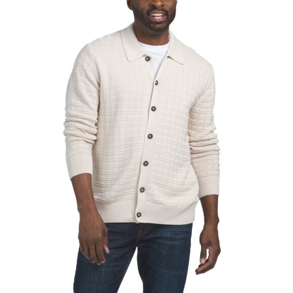 CHRISTIAN LACROIX White Sand Checkered Texture Button Down Sweater - Picture 1 of 2